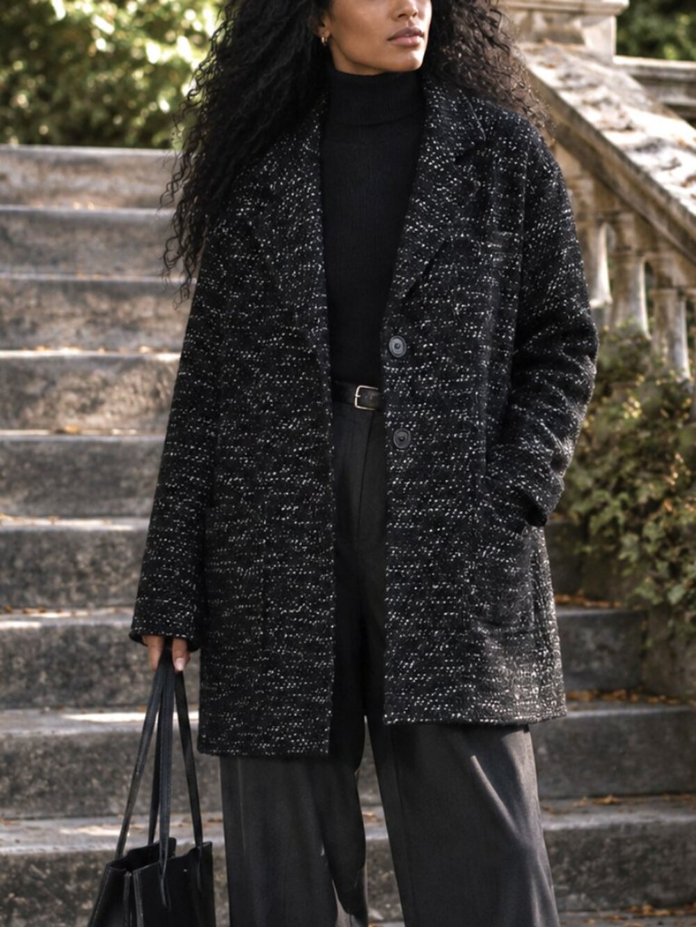 Helene Berman London Tweed Gray White Peacoat Size S